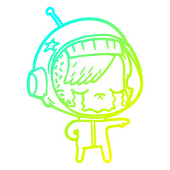 cold gradient line drawing cartoon crying astronaut girl