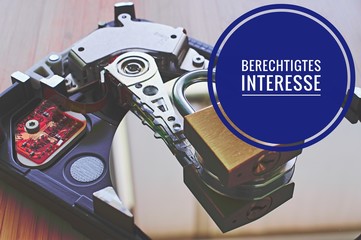 Festplatte und Vorhängeschloss mit in deutsch Berechtigtes Interesse in englisch legitimate...