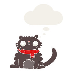 cartoon cat and thought bubble in retro style