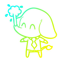 cold gradient line drawing cute cartoon elephant spouting water
