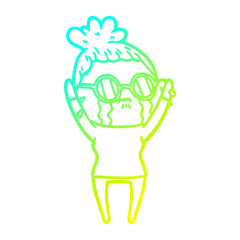 cold gradient line drawing cartoon crying woman wearing spectacles
