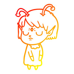 warm gradient line drawing cartoon alien girl