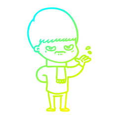 cold gradient line drawing annoyed cartoon boy