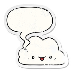 cute cartoon cloud and speech bubble distressed sticker