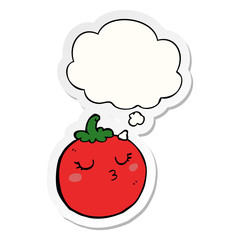 cartoon tomato and thought bubble as a printed sticker