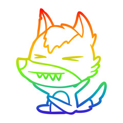 rainbow gradient line drawing angry wolf cartoon