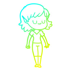 cold gradient line drawing happy cartoon elf girl
