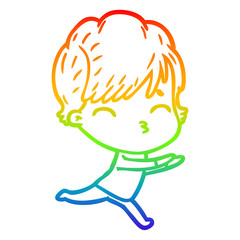 rainbow gradient line drawing cartoon woman thinking