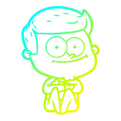 cold gradient line drawing cartoon happy man