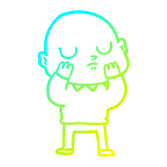 cold gradient line drawing cartoon bald man