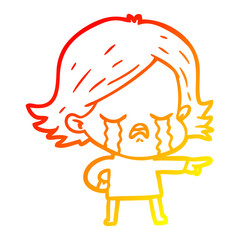 warm gradient line drawing cartoon girl crying and pointing