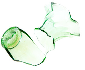 Green broken glass isolated on white background