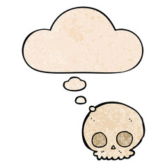 cartoon skull and thought bubble in grunge texture pattern style