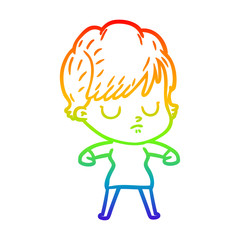 rainbow gradient line drawing cartoon woman
