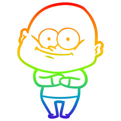 rainbow gradient line drawing cartoon bald man staring