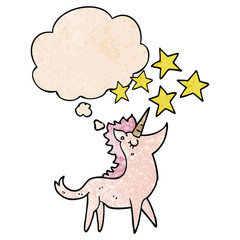 cartoon unicorn and thought bubble in grunge texture pattern style