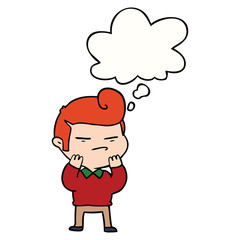 cartoon cool guy with fashion hair cut and thought bubble