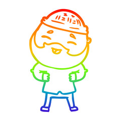 rainbow gradient line drawing cartoon happy bearded man
