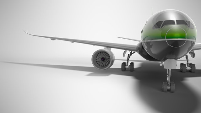 Passenger turbocharged aircraft with green insert 3d render on gray background with shadow
