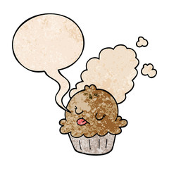cute cartoon pie and speech bubble in retro texture style
