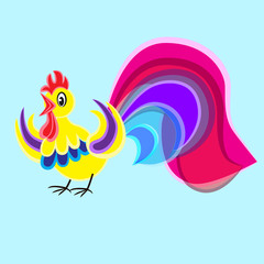 Funny roosrer with a big tail.