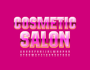 Vector elegant logo Cosmetic Salon with Pink and Golden Font. Uppercase luxury Alphabet Letters and Numbers