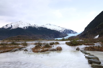 Frozen lake in mountains
