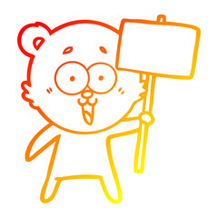 warm gradient line drawing laughing teddy  bear cartoon