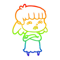 rainbow gradient line drawing cartoon worried woman