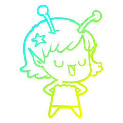 cold gradient line drawing happy alien girl cartoon