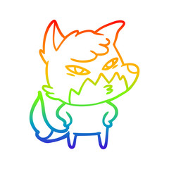 rainbow gradient line drawing clever cartoon fox