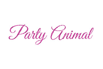 Party Animal in Hot Pink Glitter, Hot Pink Glitter Words Party Animal Isolated on White Background