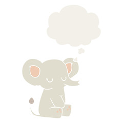 cartoon elephant and thought bubble in retro style