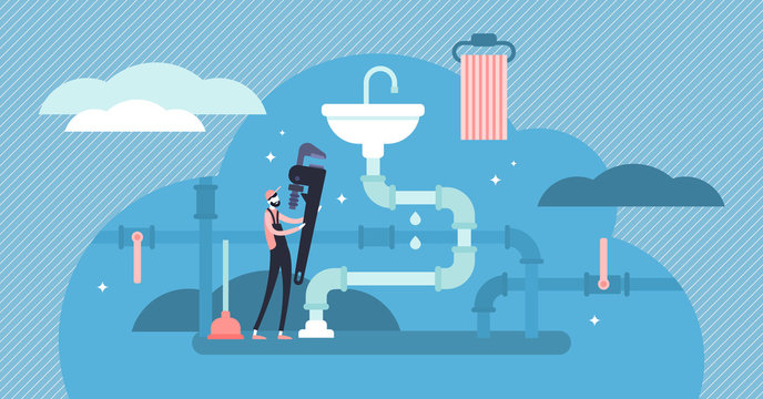 Plumber occupation vector illustration. Flat tiny repair persons concept.