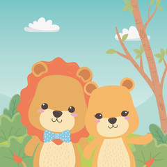 Lion and lioness cartoon design