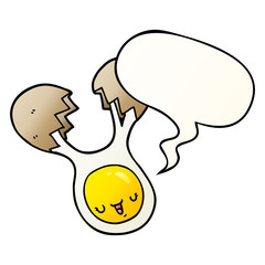 cartoon cracked egg and speech bubble in smooth gradient style