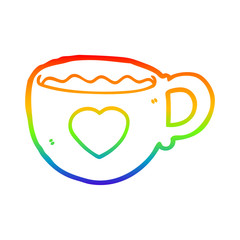 rainbow gradient line drawing I love coffee cartoon cup