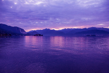 Fototapeta na wymiar Maggiore lake sunset landscape, Stresa, Italy