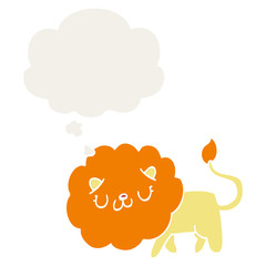 cartoon lion and thought bubble in retro style