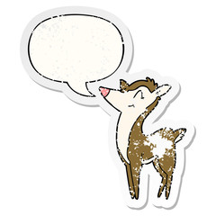 cartoon deer and speech bubble distressed sticker