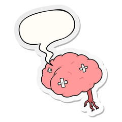 cartoon injured brain and speech bubble sticker