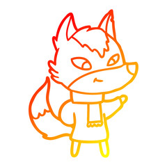 warm gradient line drawing friendly cartoon wolf