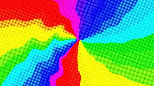 Spiral abstract background. Seamless animation of a colorful rainbow wavy twirl. Gay pride background.
