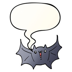 cartoon happy vampire bat and speech bubble in smooth gradient style