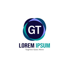 Initial GT logo template with modern frame. Minimalist GT letter logo vector illustration