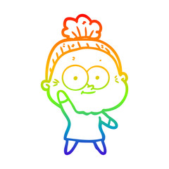 rainbow gradient line drawing cartoon happy old woman