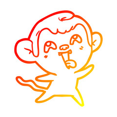 warm gradient line drawing crazy cartoon monkey