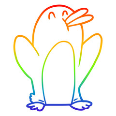 rainbow gradient line drawing cartoon penguin