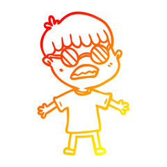 warm gradient line drawing cartoon boy wearing spectacles