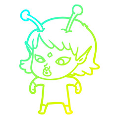 cold gradient line drawing pretty cartoon alien girl